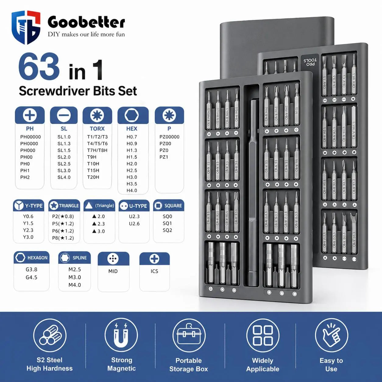 Multi-Purpose 63-In-1 Magnetic Screwdriver Set, Repair Tool Kit for Phone, Laptop, DIY