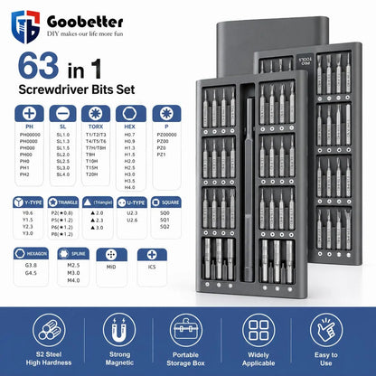Multi-Purpose 63-In-1 Magnetic Screwdriver Set, Repair Tool Kit for Phone, Laptop, DIY